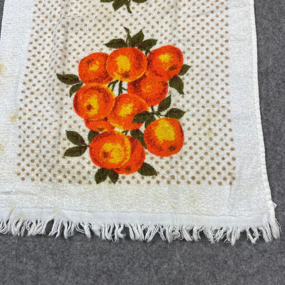Vintage Town House Kitchen Terry Towel Oranges Polka Dot Fringe MCM 50s USA